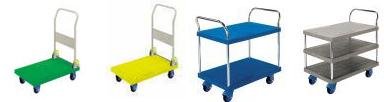 Plastic hand truck is also available.